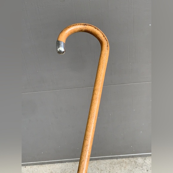 Antique Hallmarked Sterling Silver Blond Hardwood Crook Handle Walking Stick - Picture 8 of 16